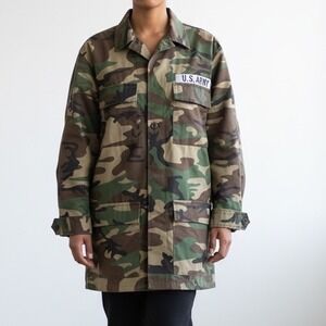 Womens US Army Camouflage Button Up Jacket Collared Military Small‎ NWT
